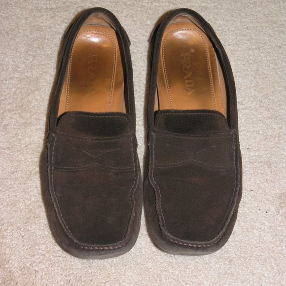 Prada 1102 Brown Suede Leather Driver Loafers 10.5 - Picture 1 of 10